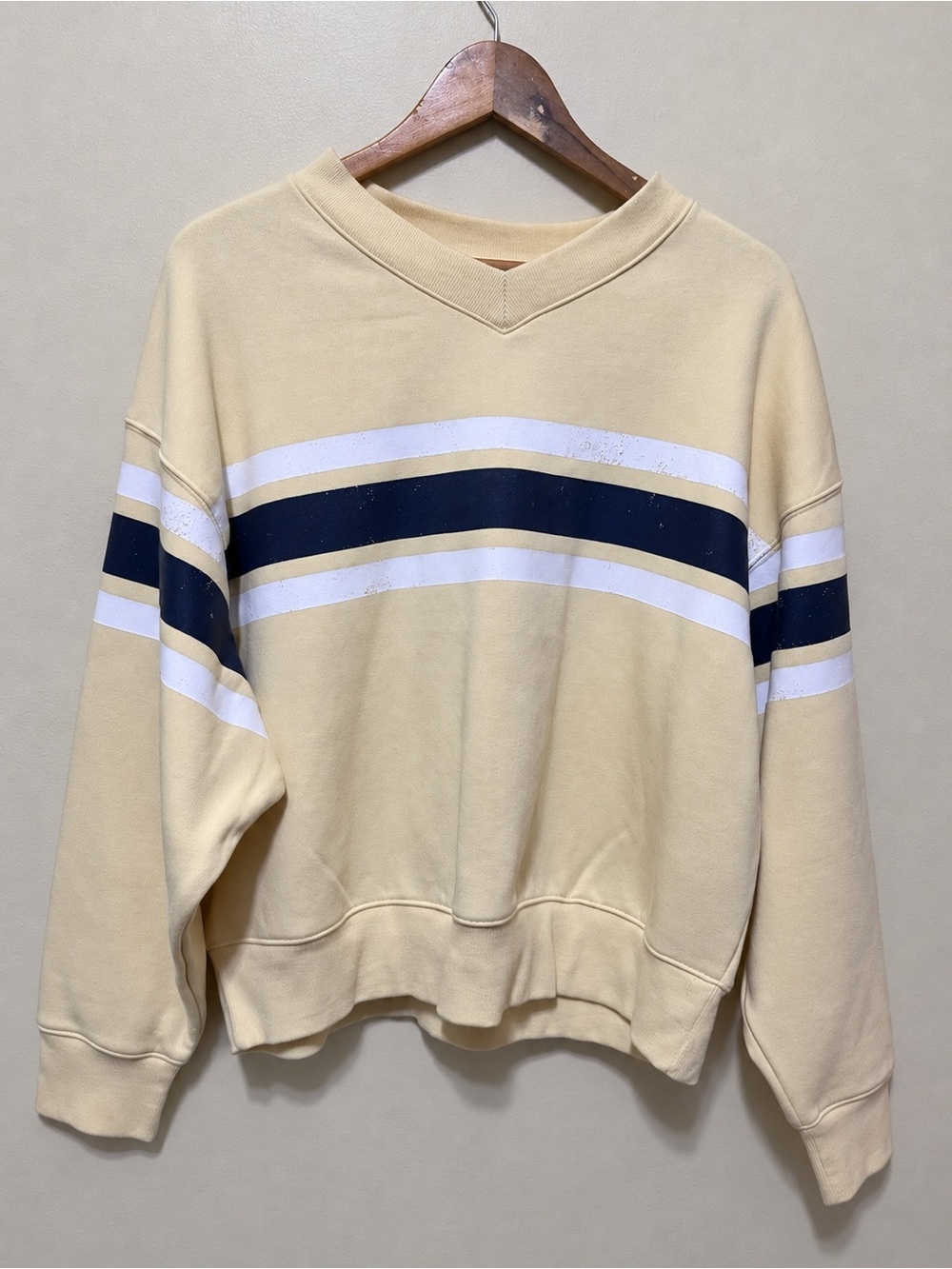 Wild Fable Women’s Cream V-Neck Striped Sweatshirt Size M NWT